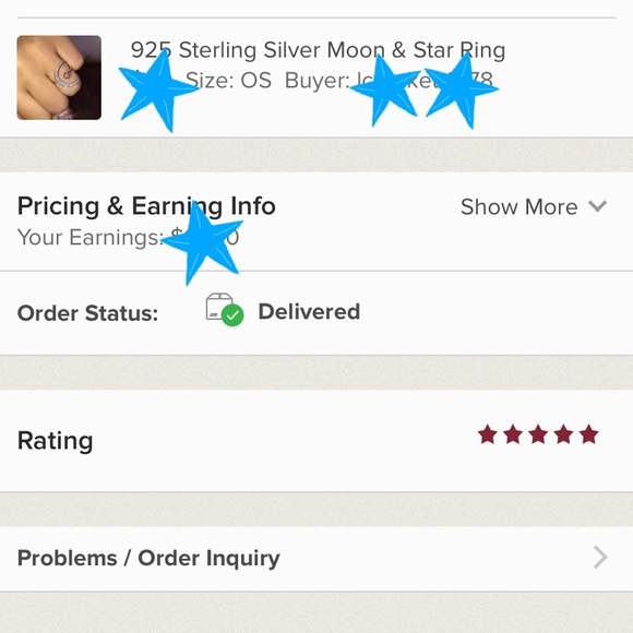 925 Sterling Silver Moon & Star Ring - Picture 9 of 10